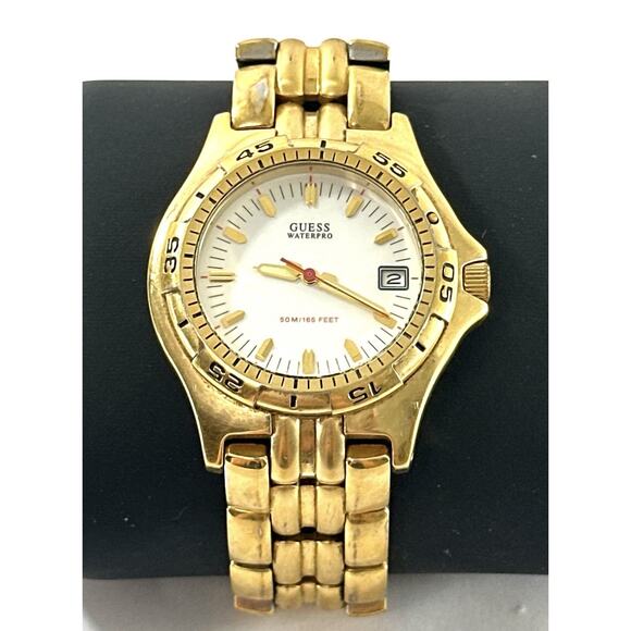 Guess Waterpro Men’s Gold Tone Watch G65729G Date 50M - Picture 1 of 5